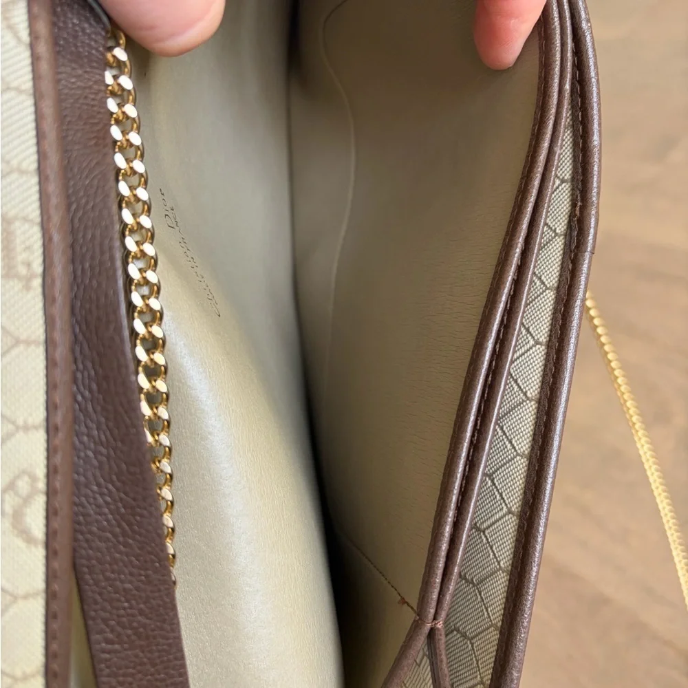 Vintage Dior Brown Leather Clutch with Gold Chain 90s